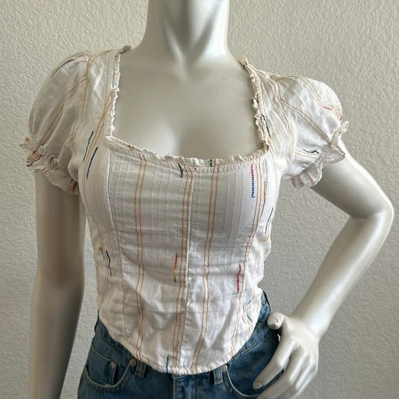 Free People Small New Seratonin Corset Top Cotton Peasant Cop Puff Sleev… - Picture 4 of 7